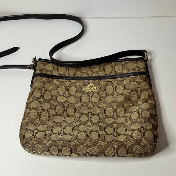 COACH Signature Canvas Zip File Crossbody Shoulder Bag Compatible - Picture 1 of 10